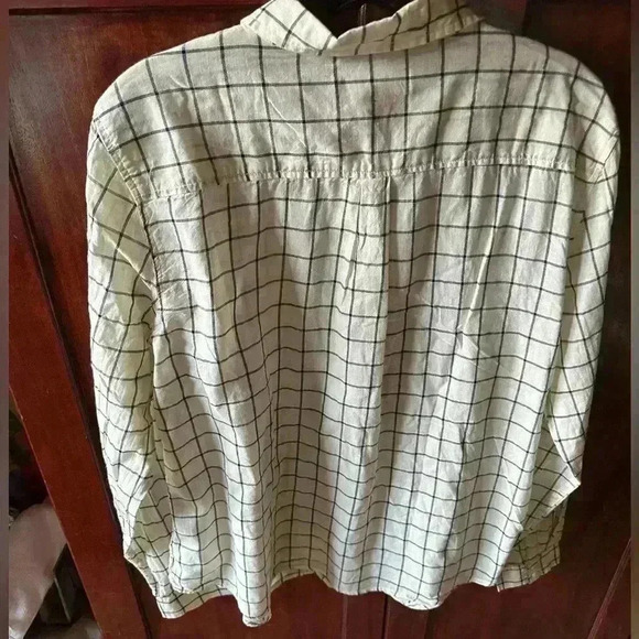 Joe Fresh xl lightweight ivory/navy blue plaid cotton button down shirt. NWT. - Picture 2 of 9